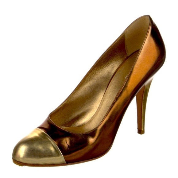 MIU MIU By Prada Metallic Colorblock Round Toe Heels Pumps with Box Size 37.5 - Picture 1 of 6